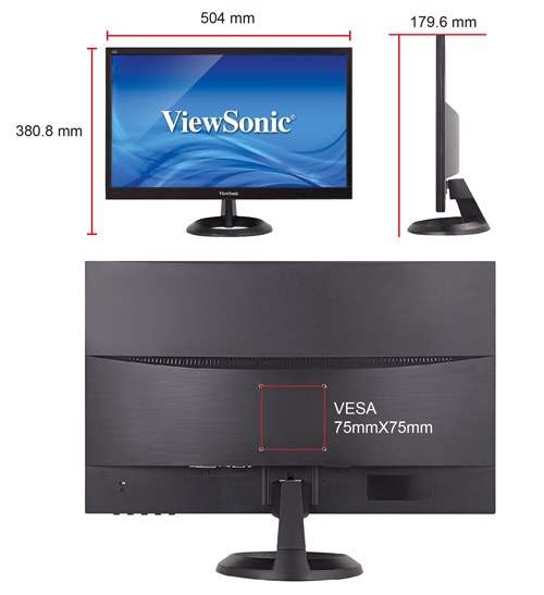 Màn hình LCD 21.5” ViewSonic VA2261-2 Chính hãng (TN - VGA, DVI, 1920x1080, 75Hz, Kèm cáp VGA, Treo tường)