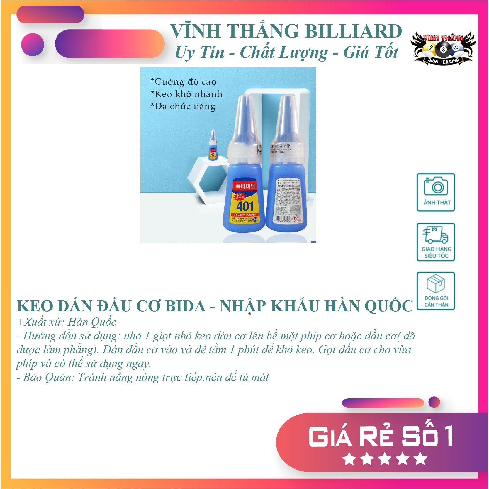 Keo Dán Đầu Cơ Bida (Keo Dán Đầu Tẩy Cơ Bida) Hàn Quốc Chất Lượng Cao