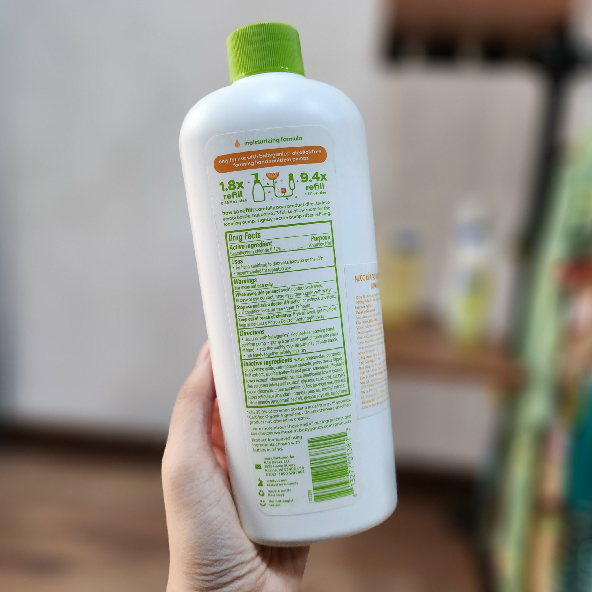 [HCM] Nước rửa tay khô dành cho em bé Babyganics refill 473ml