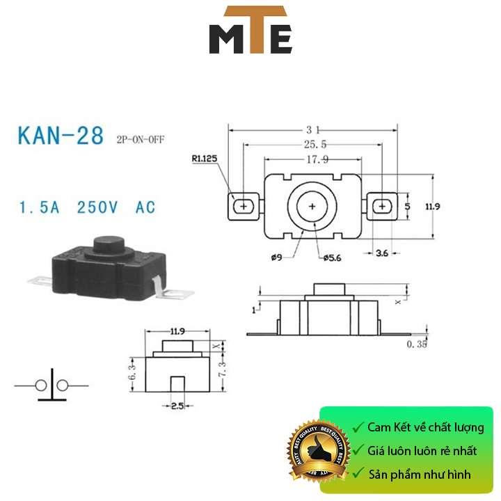Công tắc đèn pin 2P KAN-28 dạng ấn ON OFF