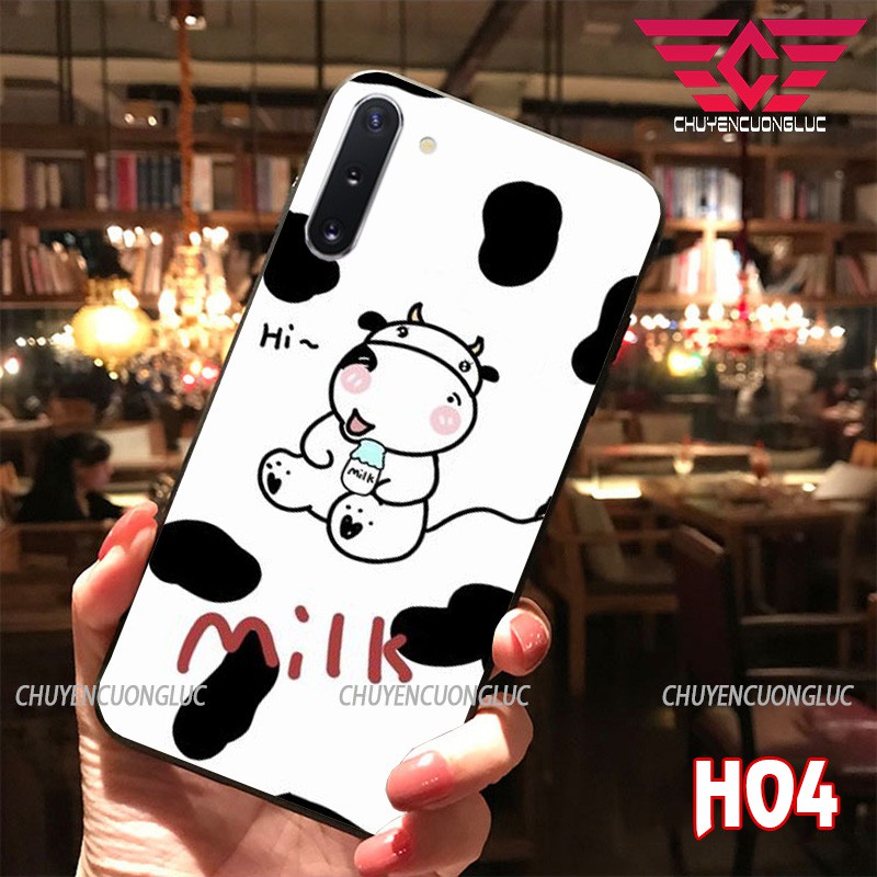 ỐP LƯNG SAMSUNG NOTE 10/ NOTE 10 PLUS/ NOTE 9/ NOTE 8/ NOTE 20/ NOTE 20 ULTRA IN HÌNH BÒ SỮA BẰNG KÍNH