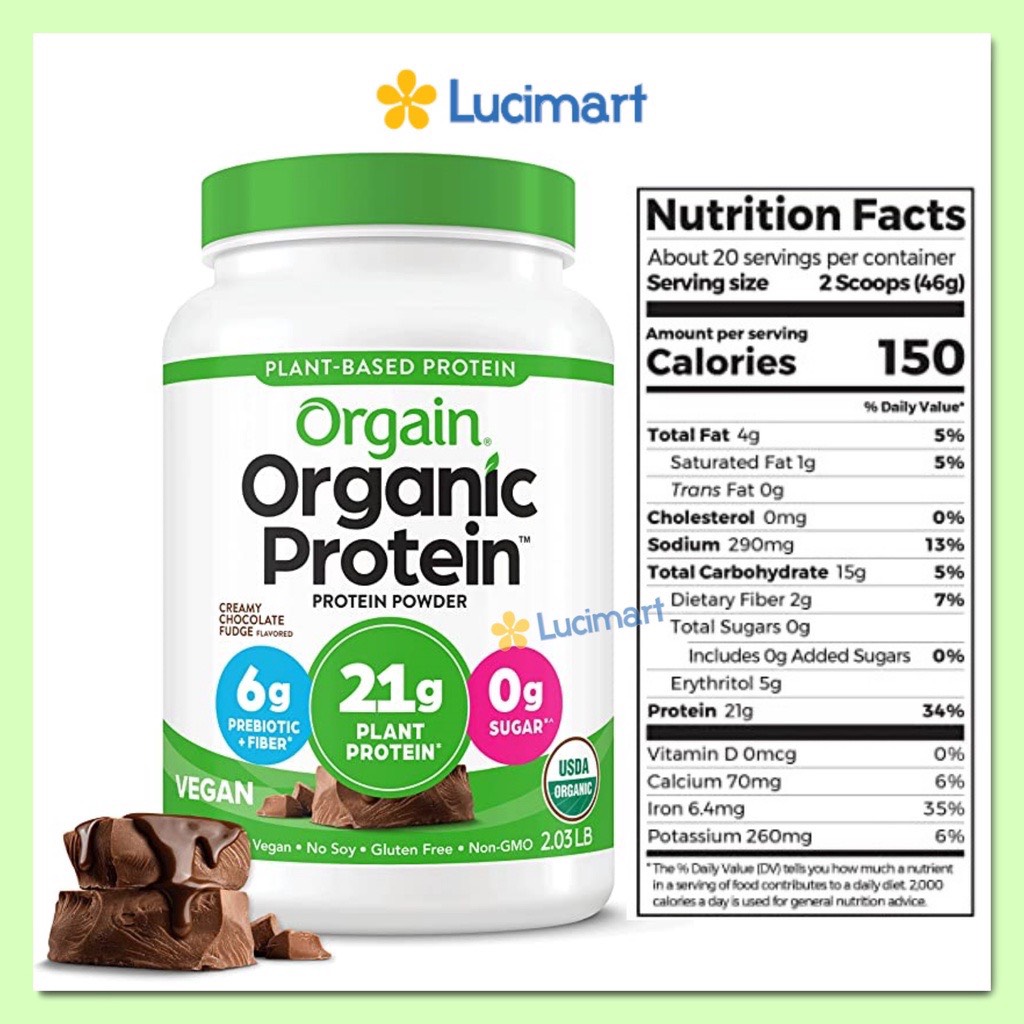 Bột đạm thực vật hữu cơ Orgain Organic Protein Plant Based Protein Powder hương Chocolate (920g) [Hàng Mỹ]
