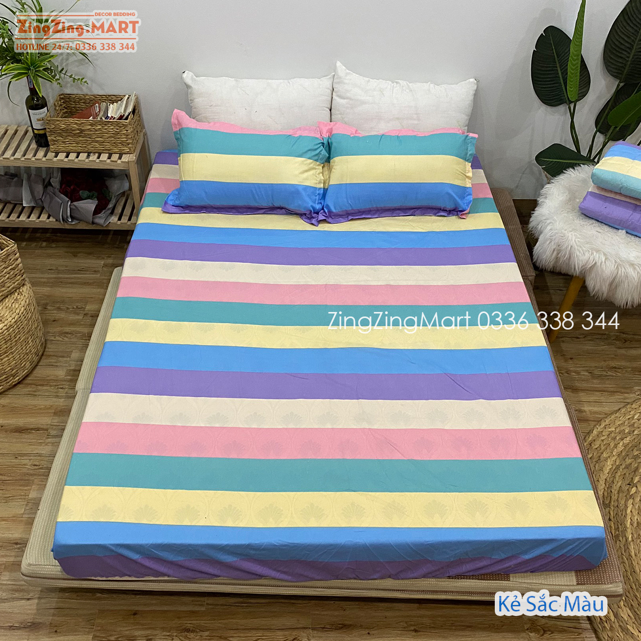 Bộ Ga Gối Poly, Ga Trải Giường Kèm 2 Vỏ Gối, Mẫu Kẻ Sắc Màu Size m2/m6/m8/2m2 Nhiều mẫu lựa chọn (được chọn mẫu)