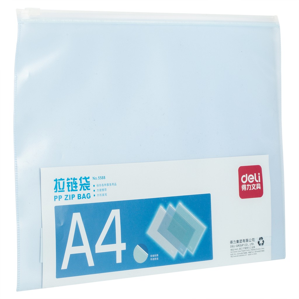 Túi zip a4 deli trắng/ xanh dương - 2 chiếc - 5588