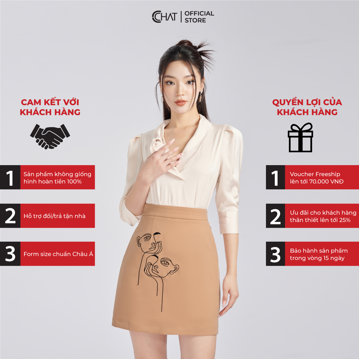 Áo Sơ Mi Nữ CCHAT Vạt Chéo Cổ Nút Chất Lụa Cao Cấp 53FNL2015ST