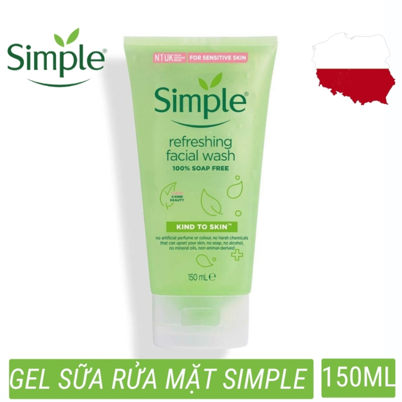 Sửa rửa mặt dạng gel simple refreshing facial wash nhẹ nhàng lấy sạch bụi bẩn trên da, cho da cảm giác mịn màng (150ml) giá rẻ