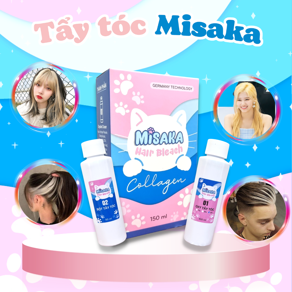 Thuốc Tẩy Tóc Nâng Tone Tóc 150ml - - Tẩy Tóc Misaka Collagen , Misaka Hair bleach collagen , tẩy an toàn , tẩy cực êm lên tone cực sáng