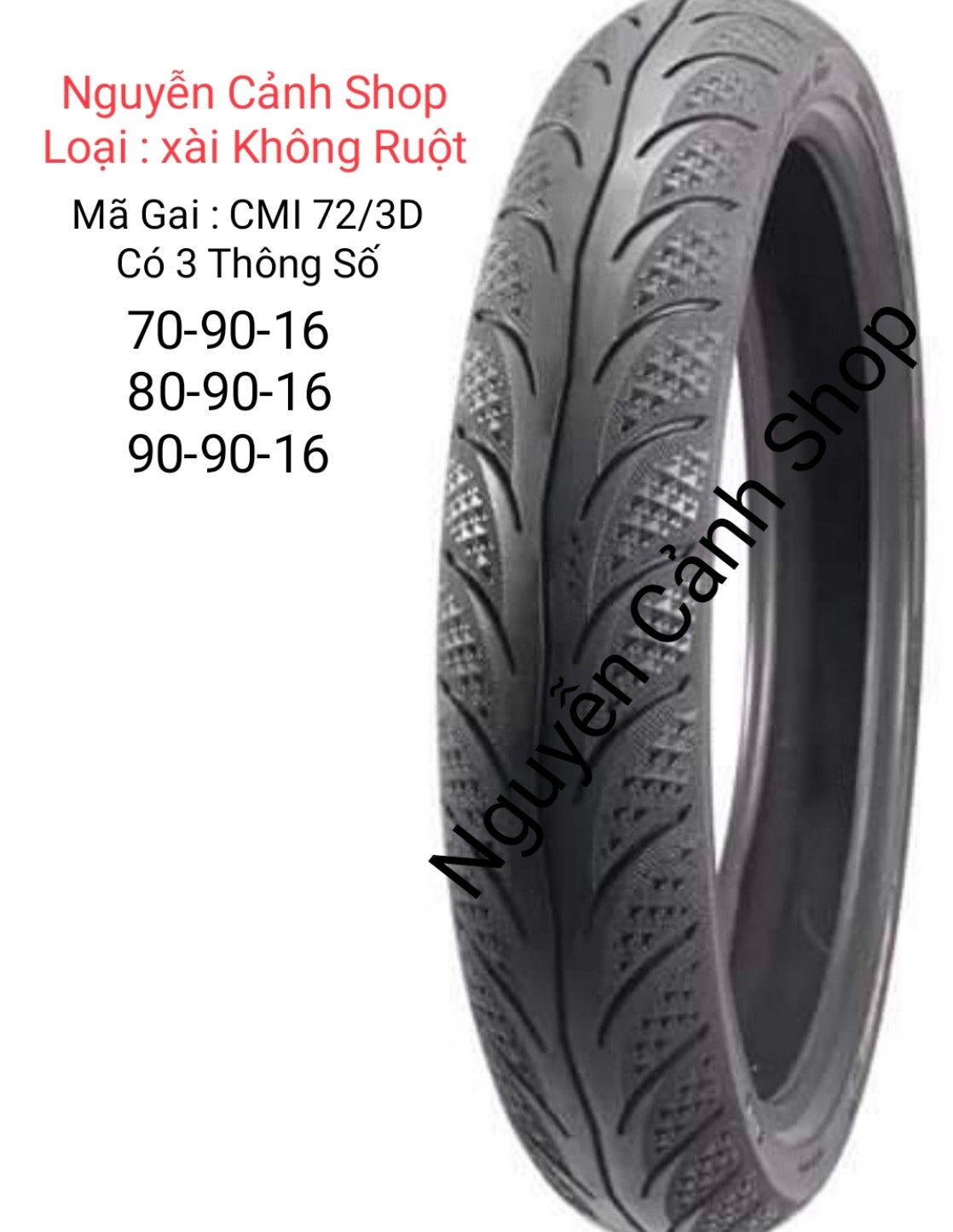 Vỏ Camel Hayate-NoVo-Không Ruột 70-80-90-16 in-Mã Gai 72/3D-CHEETAH-CMI