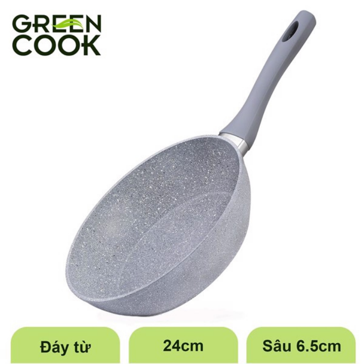Chảo vân đá đáy từ chống dính 24cm green cook gcp02-24ih