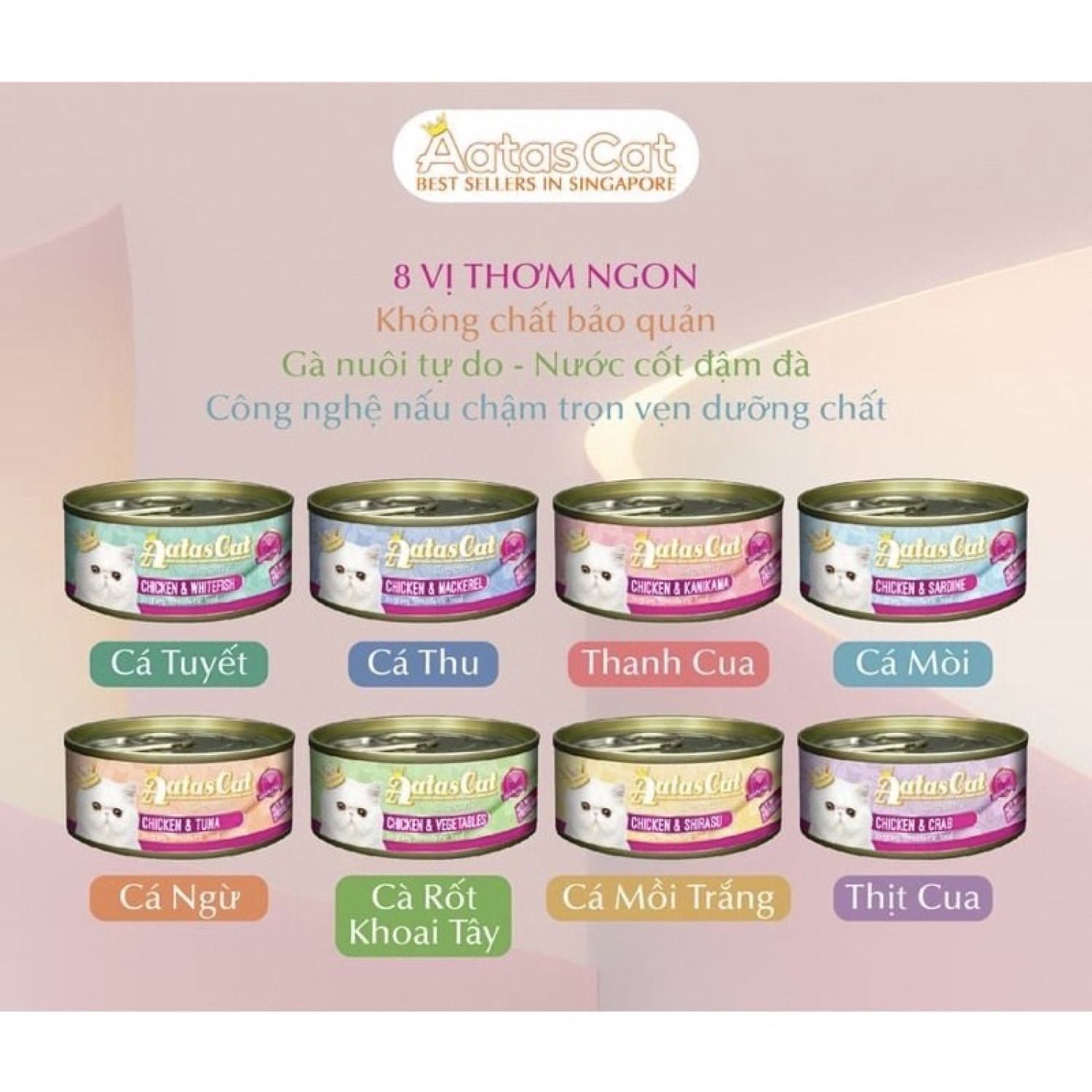 COMBO thùng 24 lon pate AATAS Cat cho mèo mix vị