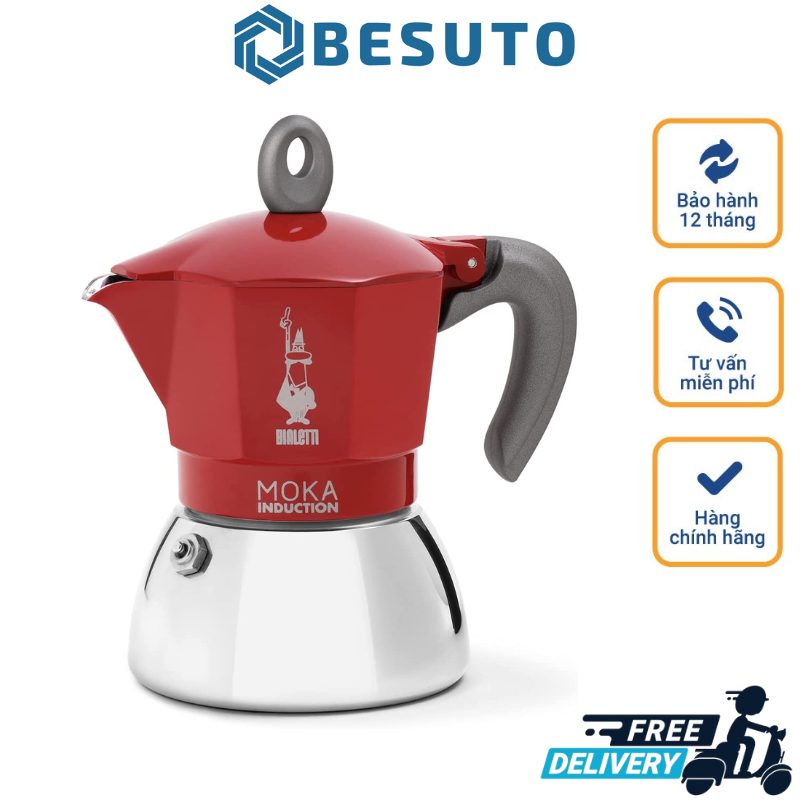 Bialetti - Moka Induction, Moka Pot, Suitable for all Types of Hobs, 2 Cups Espresso , Red