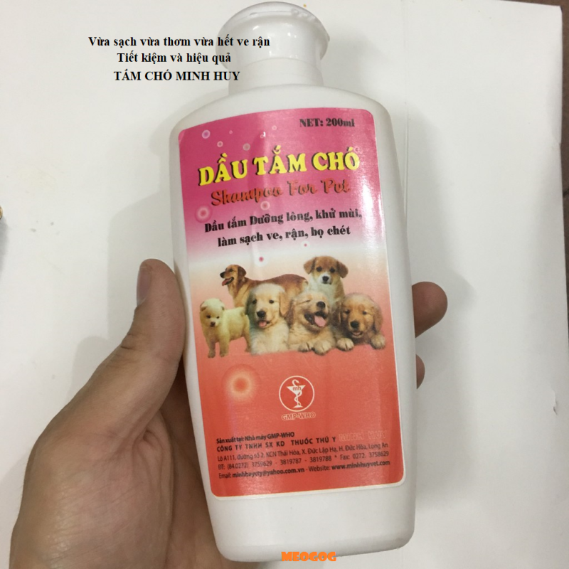 Dầu Tắm Chó dưỡng lông, khử mùi, làm sạch ve, rận, bọ chét Shampoo For Pet Chó Minh Huy 200ml MEOGOG