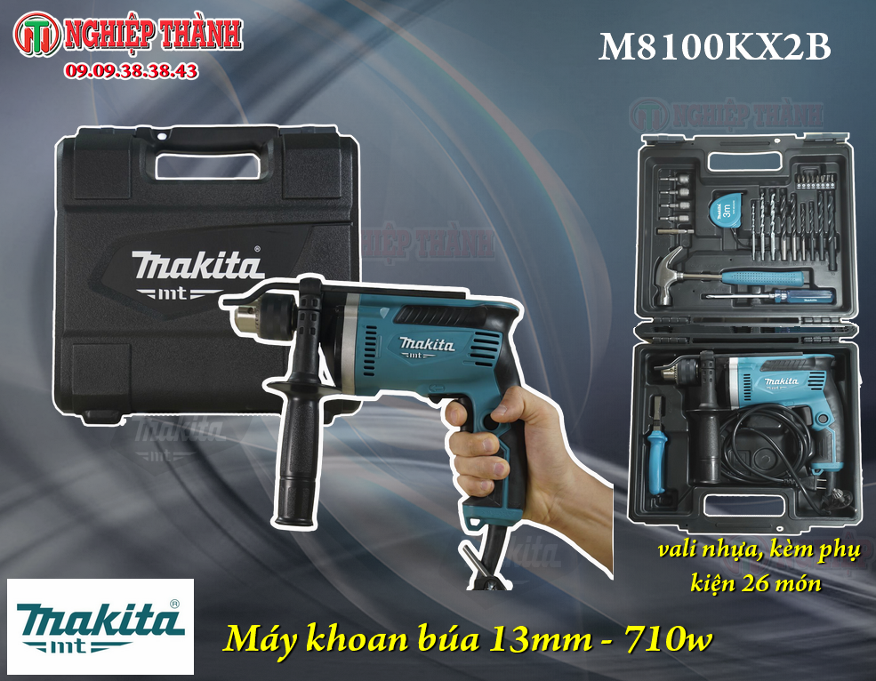 Máy khoan búa 13mm Makita M8100KX2B (kèm phụ kiện 26 món)