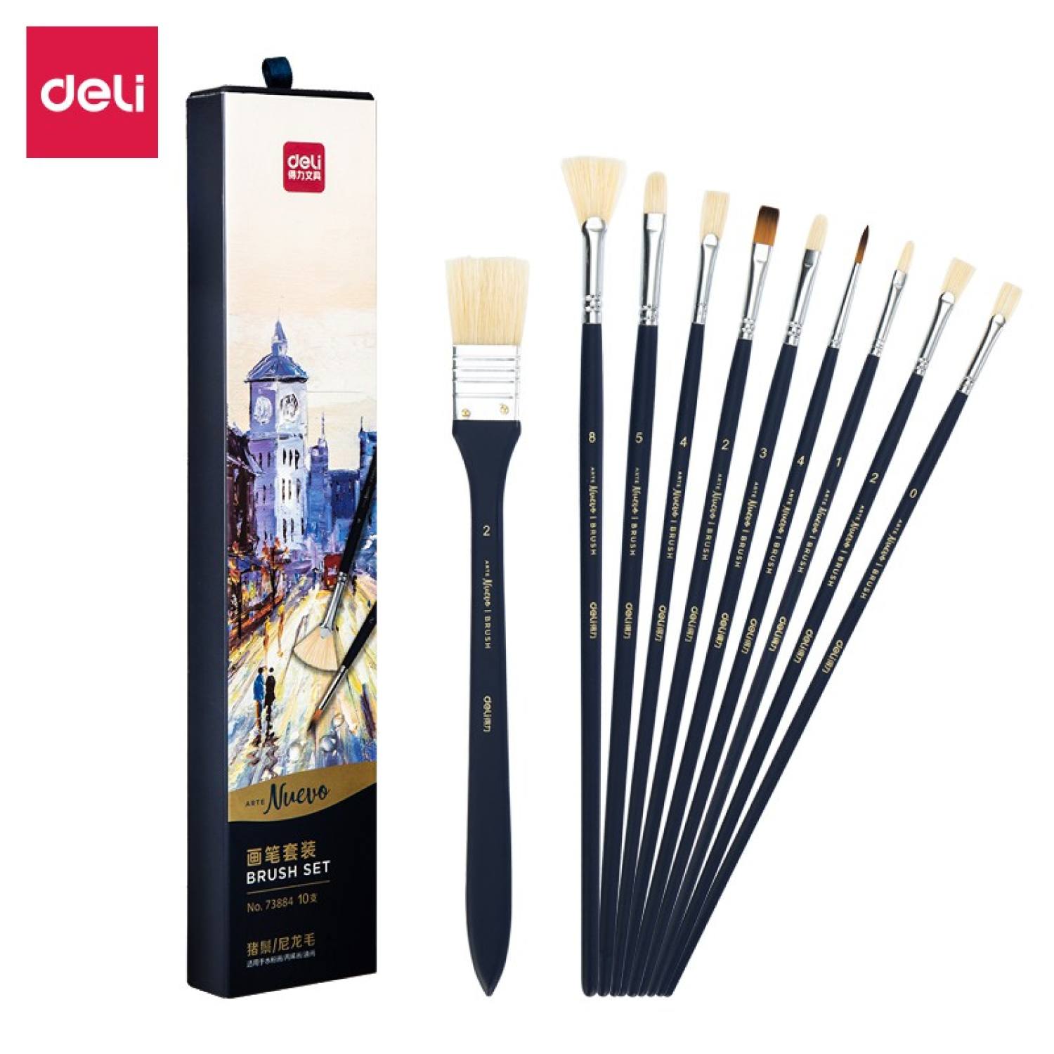 Bộ cọ vẽ chuyên nghiệp Deli - cọ lông động vật -cán màu xanh -10 dụng cụ - 73884
