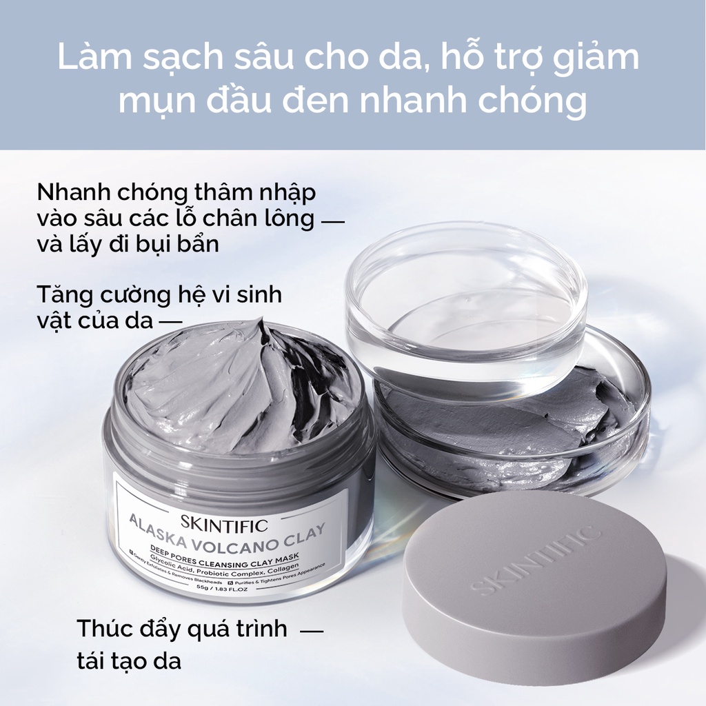SKINTIFIC Mặt nạ đất sét tro núi lửa Alaska giúp làm sạch sâu 55g