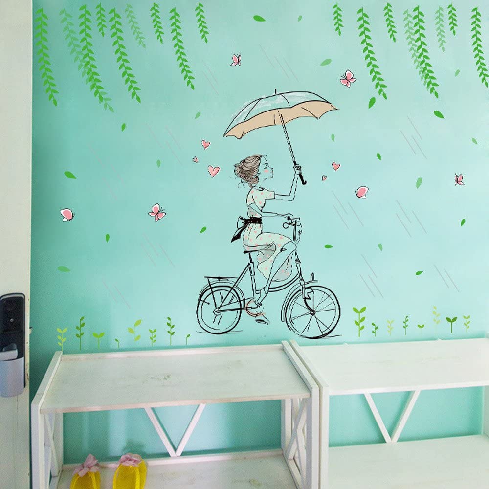 DECAL DÁN TƯỜNG CÔ GÁI ĐI MƯA