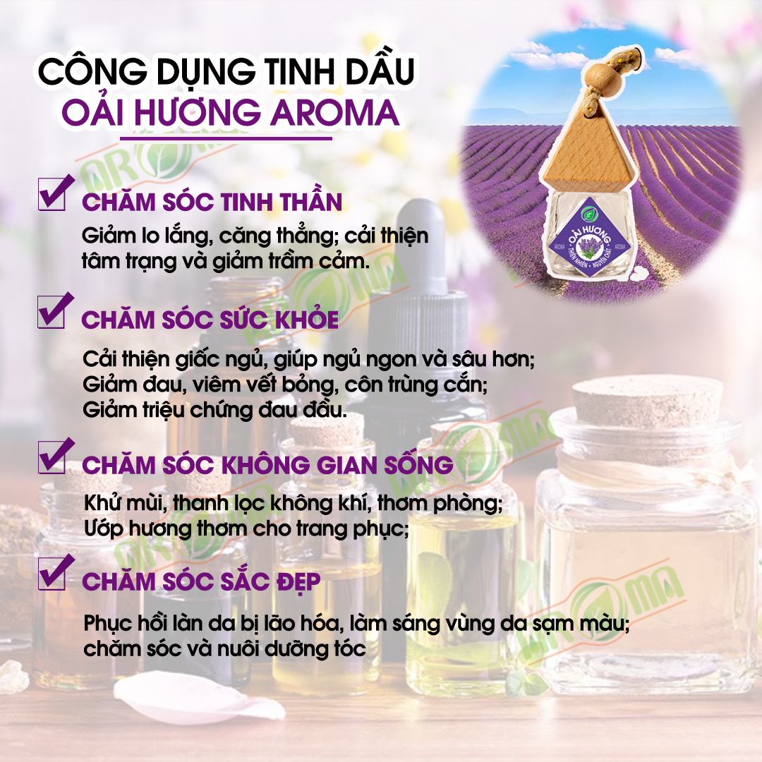 Tinh dầu Oải Hương AROMA Pháp Lavender Essential Oil, tinh dầu thơm phòng, thư giãn, ngủ ngon, chăm sóc da và tóc
