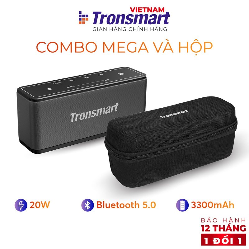 COMBO Loa Tronsmart Mega và hộp đựng chống shock - Công suất 40W - Hỗ trợ TWS và NFC ghép đôi 2 loa - Hàng phân phối chính hãng - Bảo hành 12 tháng 1 đổi 1