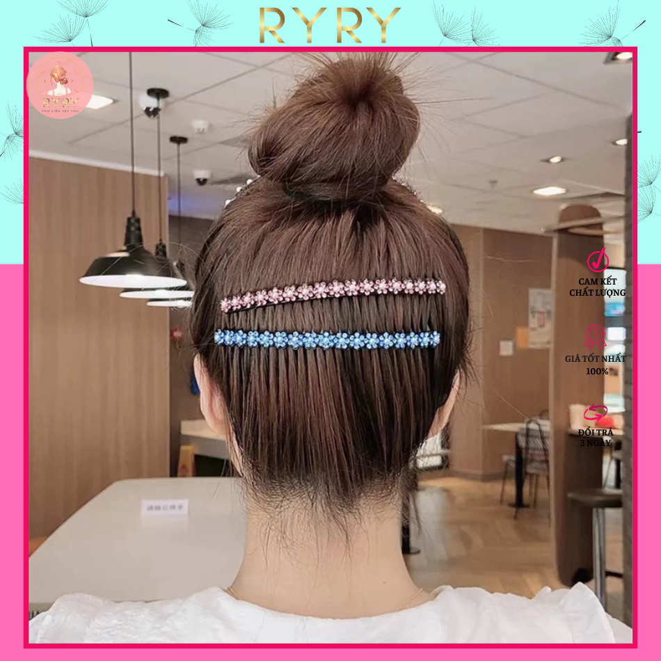 Cài Tóc Mái Nơ Đính Đá 12cm Xinh Xắn Cho Nữ