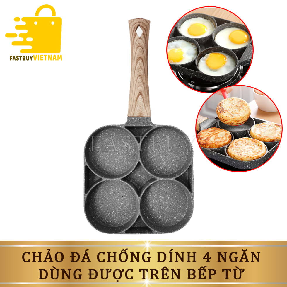 Chảo đá 4 ngăn chống dính làm bánh xèo đổ chả trứng sử dụng trên mọi loại bếp