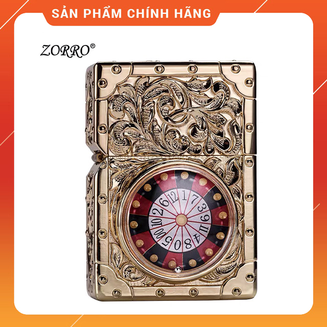 Vỏ Bật Lửa Hộp Quẹt Xăng Zorro Z-KJ1011 Hoa Văn Cổ Sang Trọng & Vòng Xoay Roulette Đẹp Độc Lạ - Dùng Xăng Bấc Đá (KHÔNG XĂNG KHÔNG GAS)