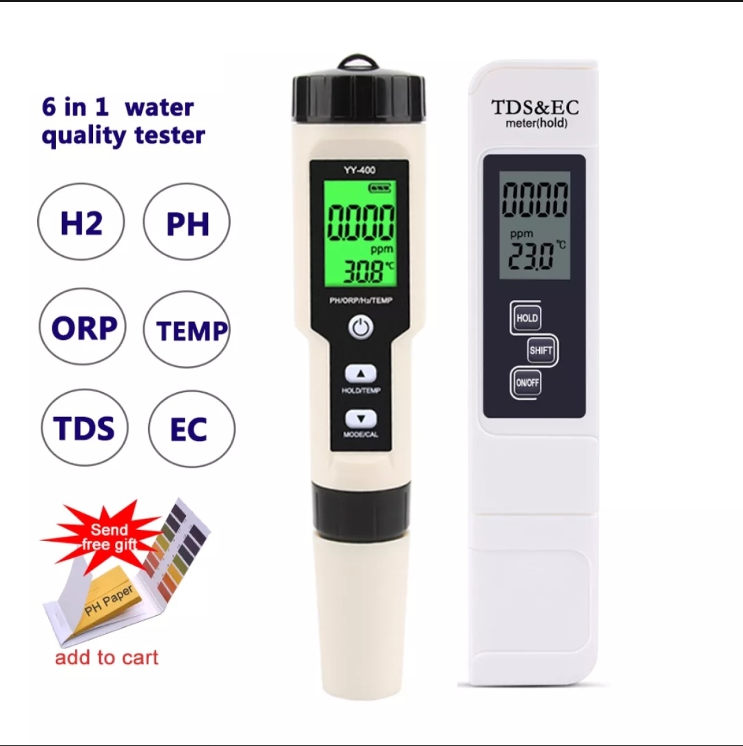 Máy đo chất lượng nước 6 trong 2 đo nồng độ H2 Hydro ORP đo độ tinh khiết của nước chuyên dụng màn hình LCD thông minh chống nước tuyệt đối