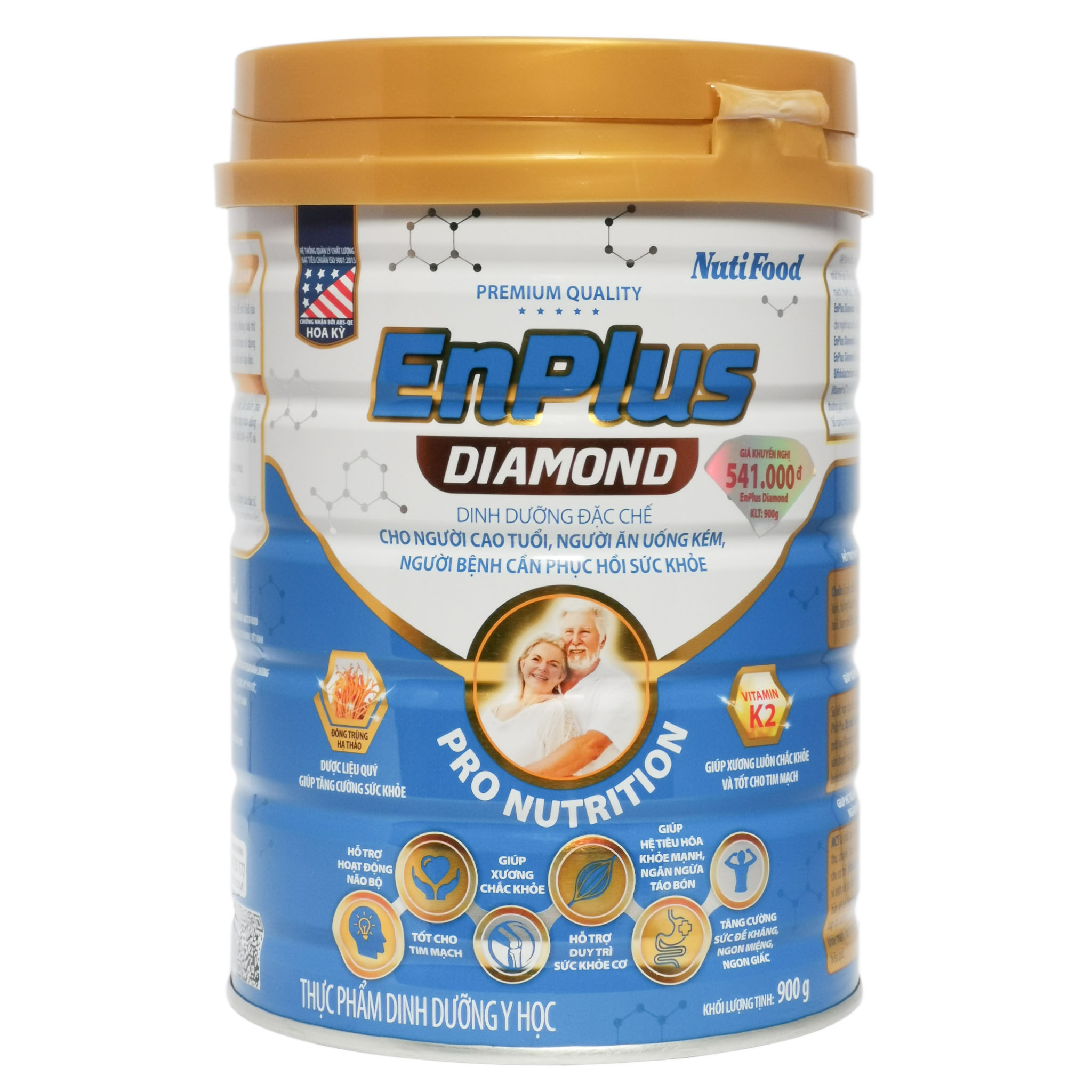 Sữa Bột Nutifood Enplus Diamond Hộp 900g (Dinh dưỡng đặc chế cho người cao tuổi, người ăn uống kém, người bệnh cần phục hồi sức khỏe)