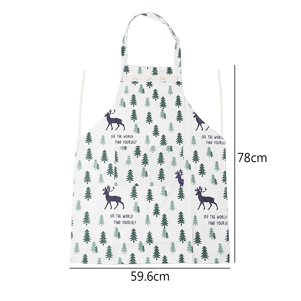 Unisex Adjustable Apron Nordic Cotton Linen Restaurant Gallery Overalls Christmas Tree Fawn Pattern Barbecue Cooking Women Bib