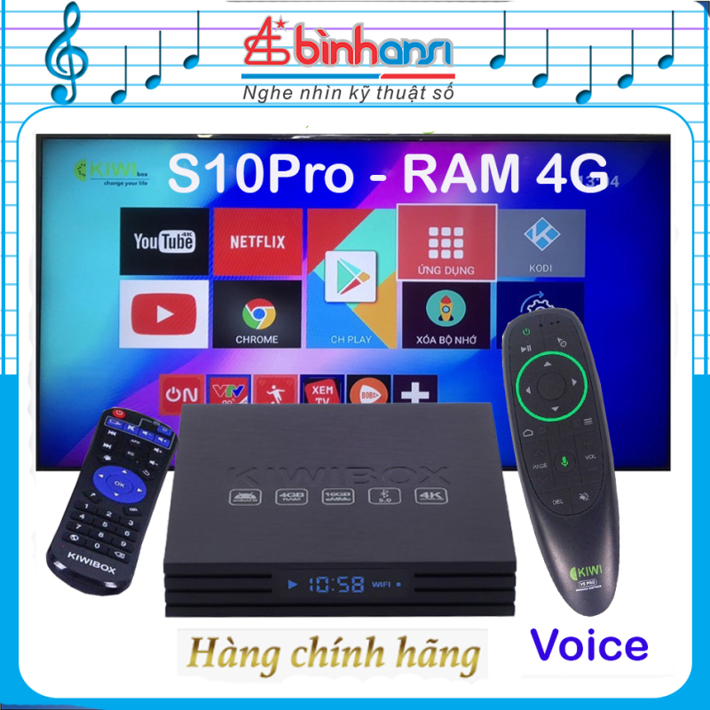 Android Kiwibox S10 Pro - Ram 4G/ROM 16G, điều khiển giọng nói Đầu tivi box kiwi S10 pro Android 10 - Bluetooth 5,0. Đầu xem truyền hình, youtube, hát karaoke trên tivi