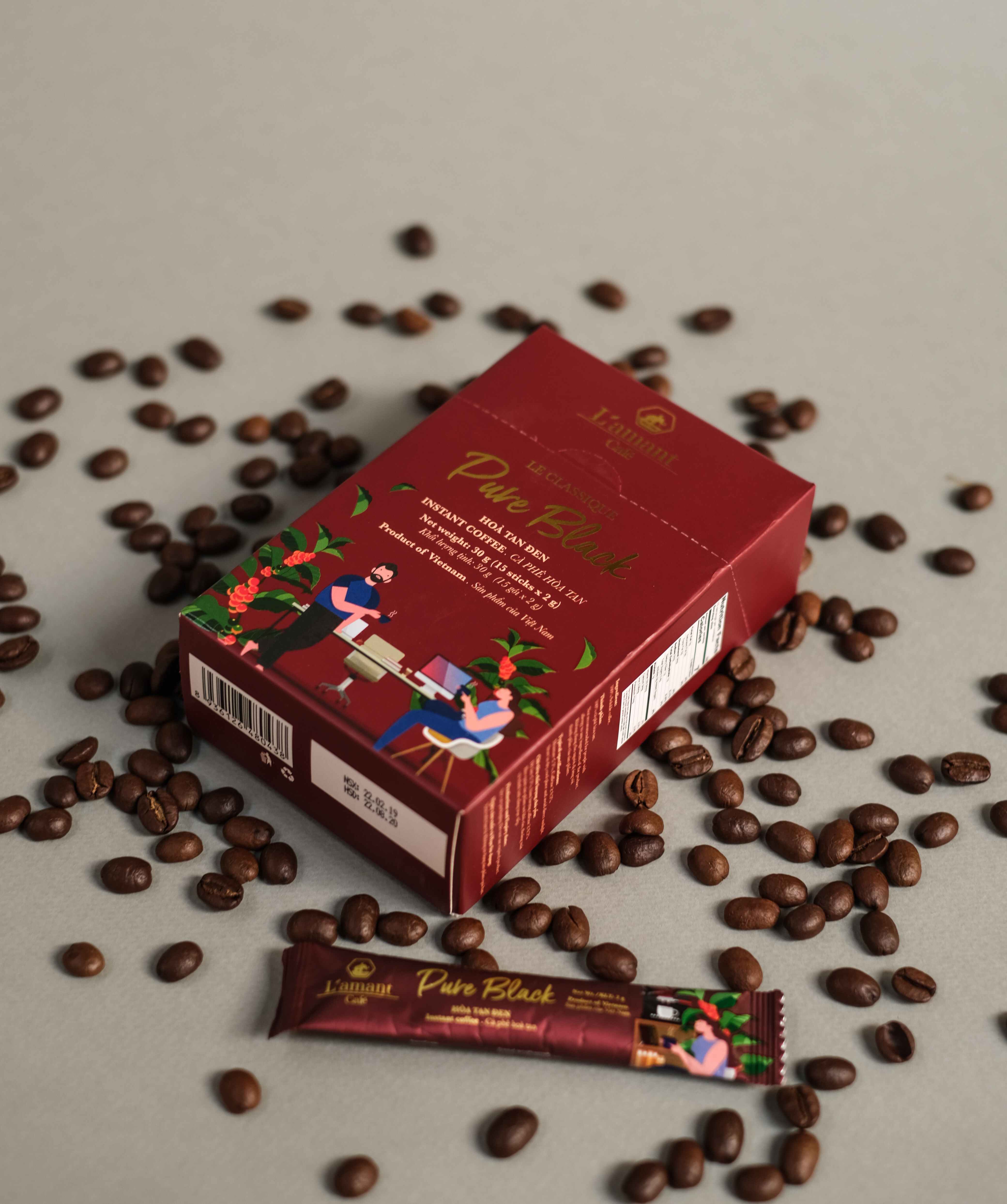 Cà phê hòa tan đen Pure Black - L'amant Pure Black Instant Coffee (Hộp 15 gói x 2gr)