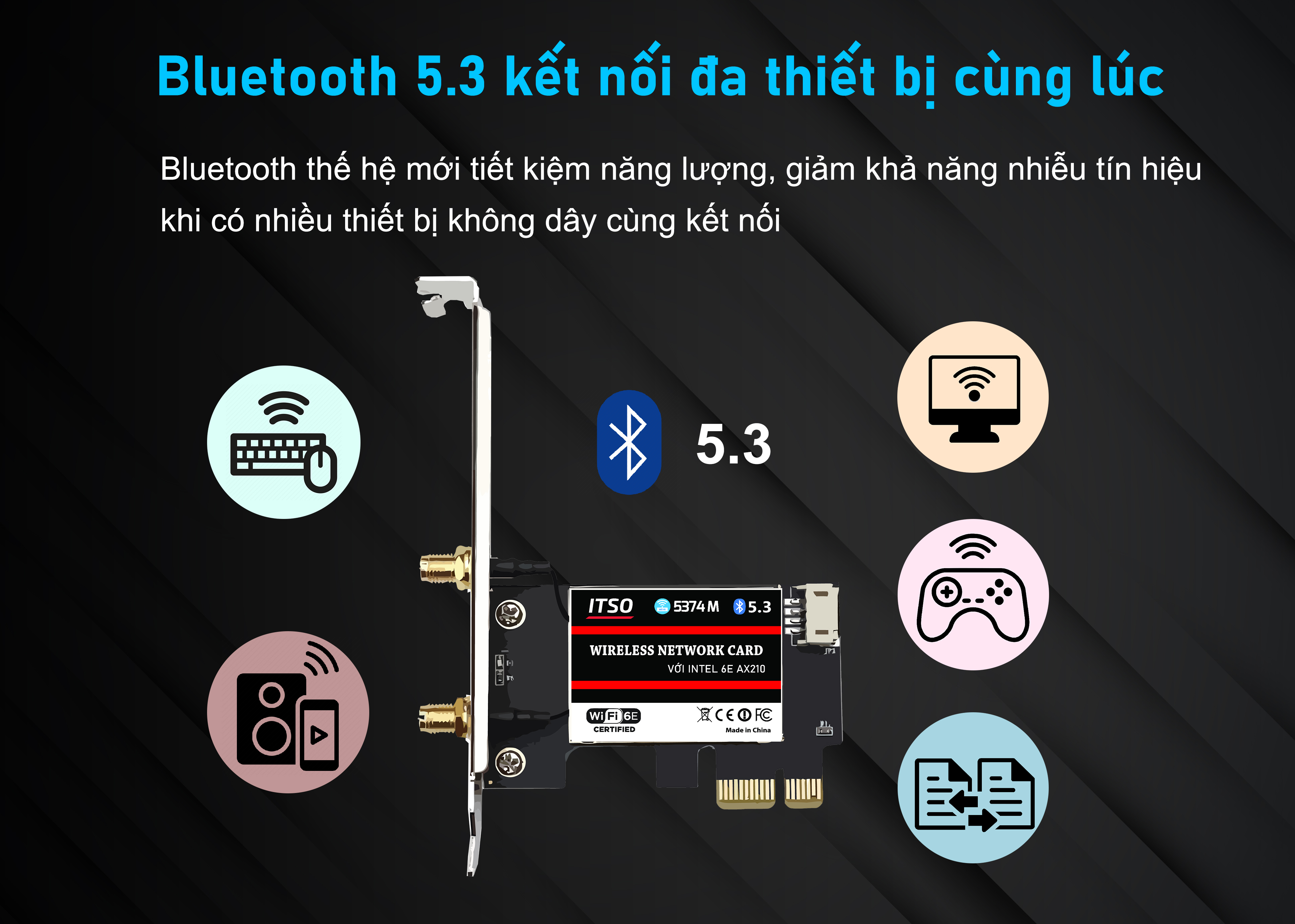 Card WIFI 6E Intel AX210 sử dụng khe cắm PCI