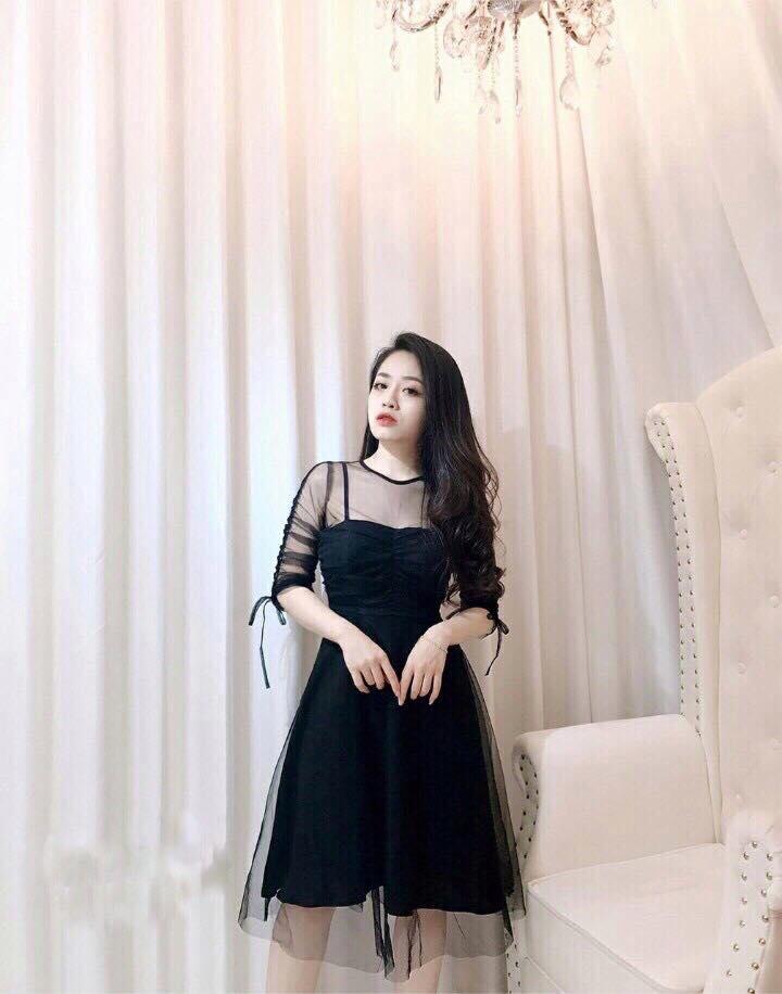 Đầm Xòe Hai Dây Phối Lưới