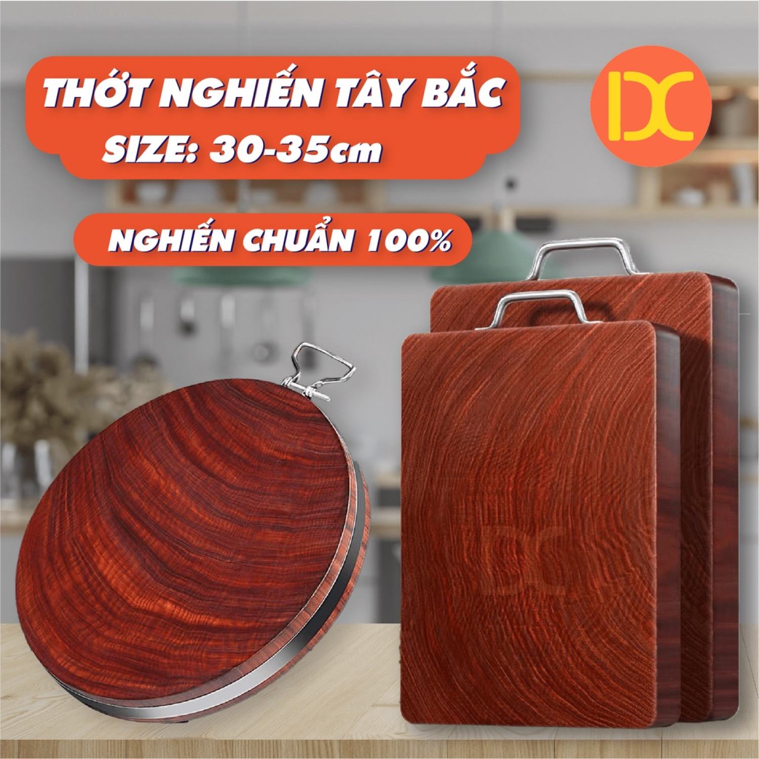Thớt nghiến 30x35x6 cm không nứt vỡ, thớt gỗ Tât Bắc dùng băm chặt đồ ăn
