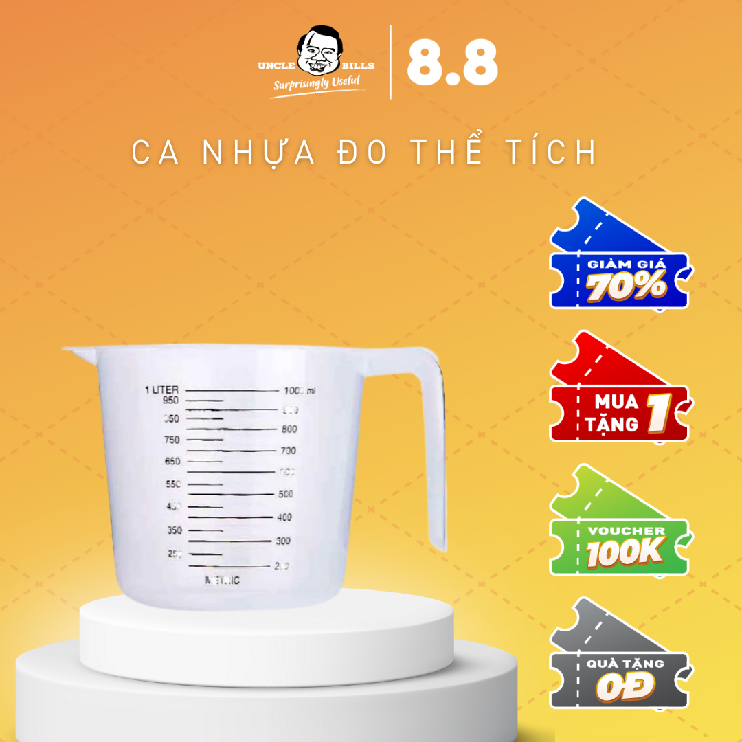 Bộ 2 ca đo lường 1000ml UBL KA0187 (Trắng) chất liệu nhựa PP bền bỉ, thiết kế trong suốt cũng những vạch đo rõ ràng