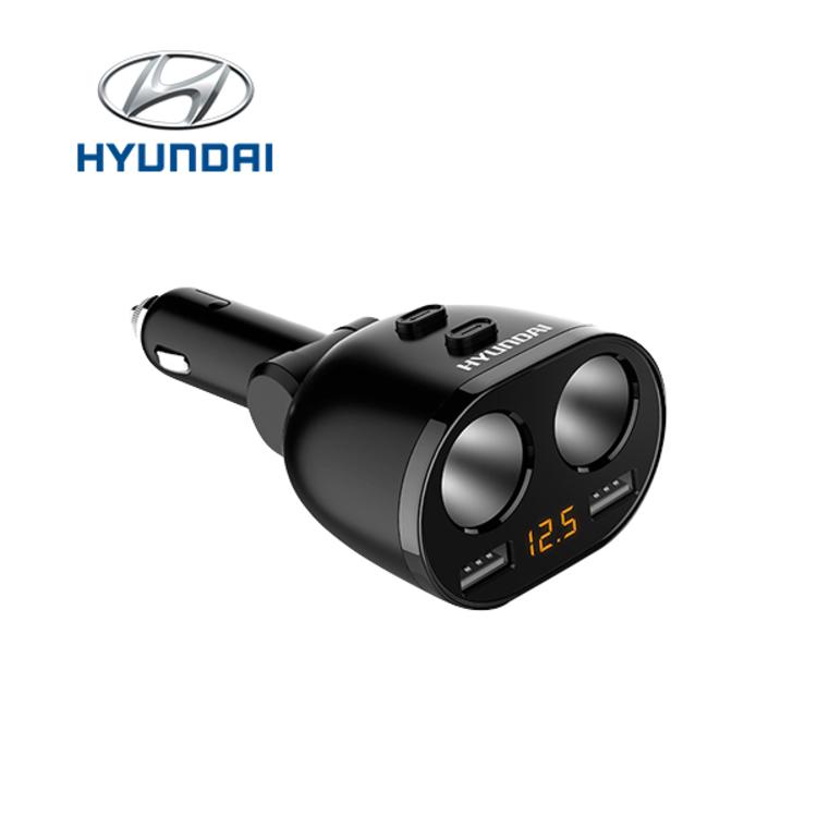 Bộ chia tẩu sạc ô tô, xe hơi nhãn hiệu Hyundai HY-16 tích hợp 2 tẩu và 2 cổng USB 3.6A màn hình Led (Màu Đen)