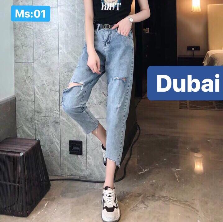 QUẦN JEAN BAGGY NỮ XANH ĐẬM CHẤT BÒ RÁCH ĐỘC HOT TREND LƯNG CAO NÂNG MÔNG CAO CẤP DB-01 - DUBAI FASHION