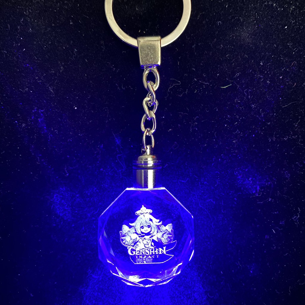 Móc khóa phát sáng GENSHIN IMPACT thủy tinh pha lê anime chibi