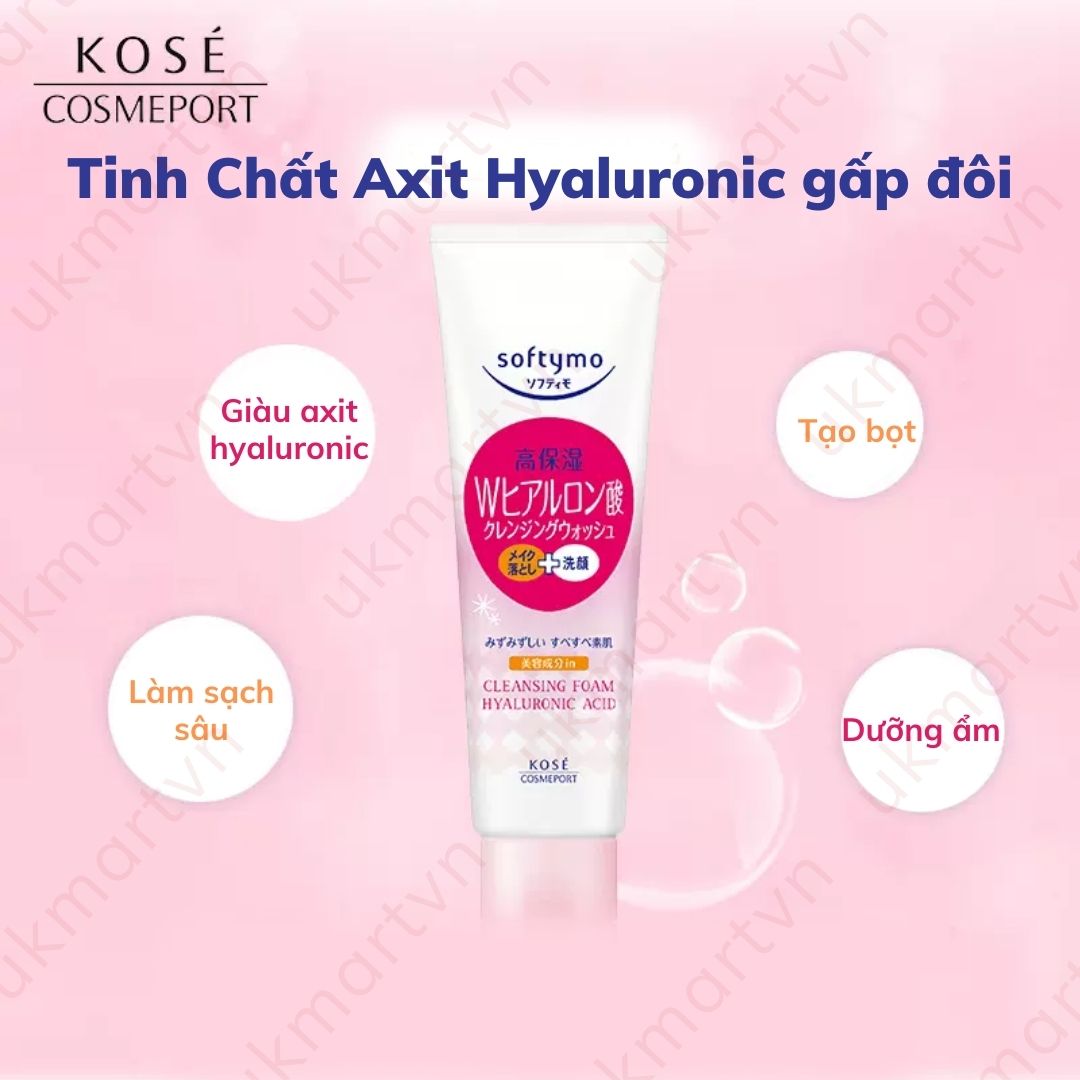 Kose Softymo Cleansing Foam, Moisturizing and Whitening Foaming Facial Cleanser and Makeup Remover, Japan