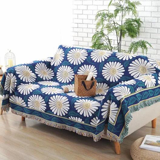 Thảm Vintage 130 x 180cm Hoa Cúc, Thảm Sofa, Thảm Cotton Cao Cấp