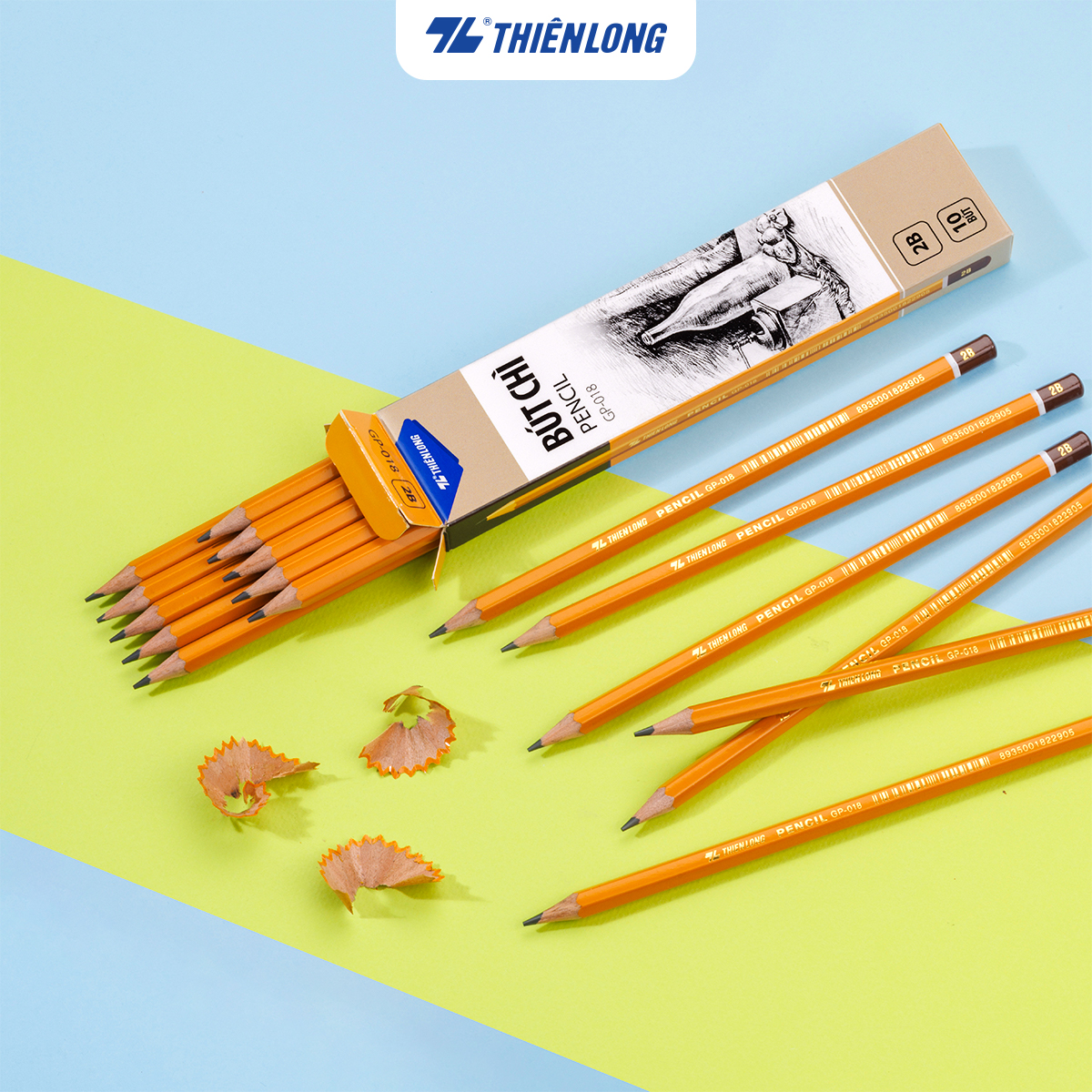 Combo 5 Bút chì gỗ 2B Thiên Long GP-018, Viết chì chuốt nét đậm, đen, thân lục giác dành cho học sinh luyện viết chữ đẹp