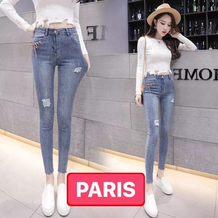 QUẦN JEAN NỮ CHẤT BÒ XANH RÁCH XƯỚC ĐÙI LƯNG CAO NÂNG MÔNG HOT HIT PR-86 CAO CẤP - PARIS FASHION