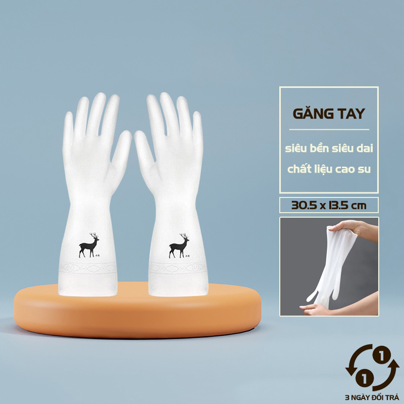 Găng tay cao su con hươu rửa bát chén đa năng bao tay dài làm bếp vườn siêu dai bền chống hóa chất chịu nhiệt