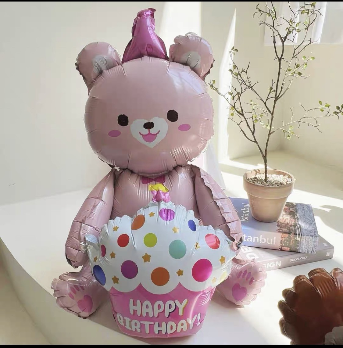 Bóng nhôm trang trí gấu teddy ôm bánh sinh nhật, gấu nâu teddy, bóng gấu tim, gấu dâu size đại - chuyên gấu- chủ đề gấu, gấu losto, gấu 4d