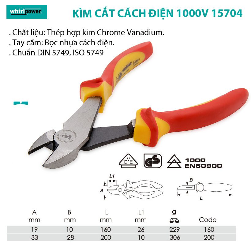 Kìm cắt cách điện 1000V Whirlpower