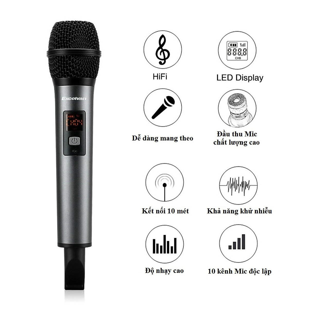 Micro Karaoke không dây Excelvan K18V 01 mic VHF