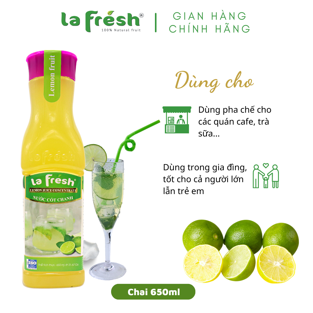 Nước cốt chanh vắt có đường Lafresh Đà lạt, chai 650ml