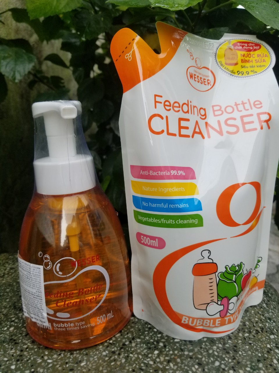 Combo nước rửa bình sữa Wesser gồm 1 bình 500ml và 1 bịch 500ml