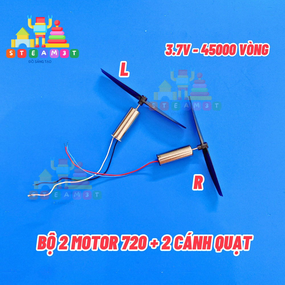2 motor máy bay mini 720 kèm cánh quạt thuận nghịch tốc độ cao 55000 RPM điện áp 3.7V - LK0177