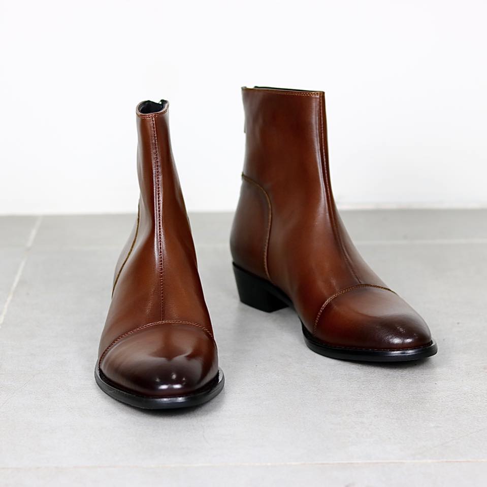 (zip gót)Bốt nam cao cổ kéo khóa đế phíp gỗ cao 5cm
