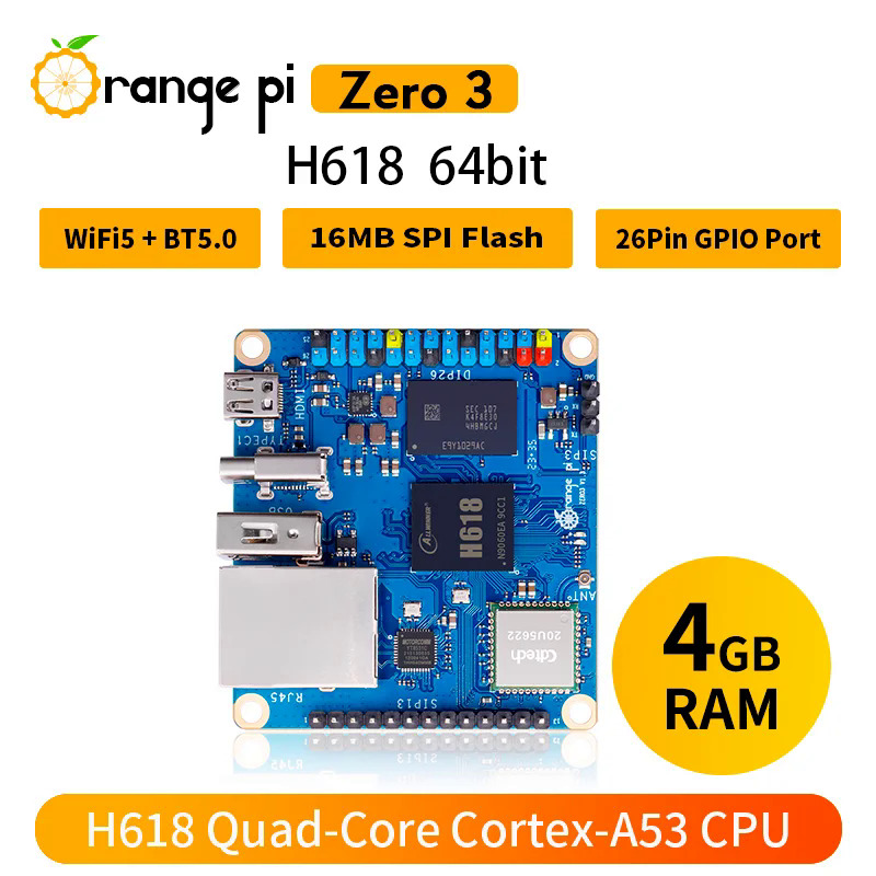 Cam pi zero3 4g ram allwinner h618 64 bit usb2.0 wifi5 bt 5.0 gigabit lan port mini pc mã nguồn mở phát triển hội đồng quản trị
